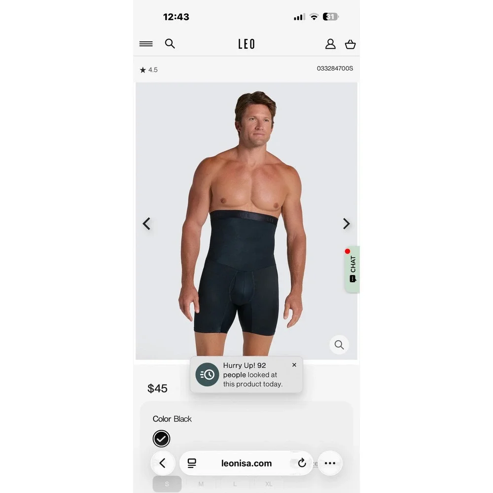 High-Waisted Stomach Shaper Boxer Brief Men's Shapewear Moderate Compression NWT